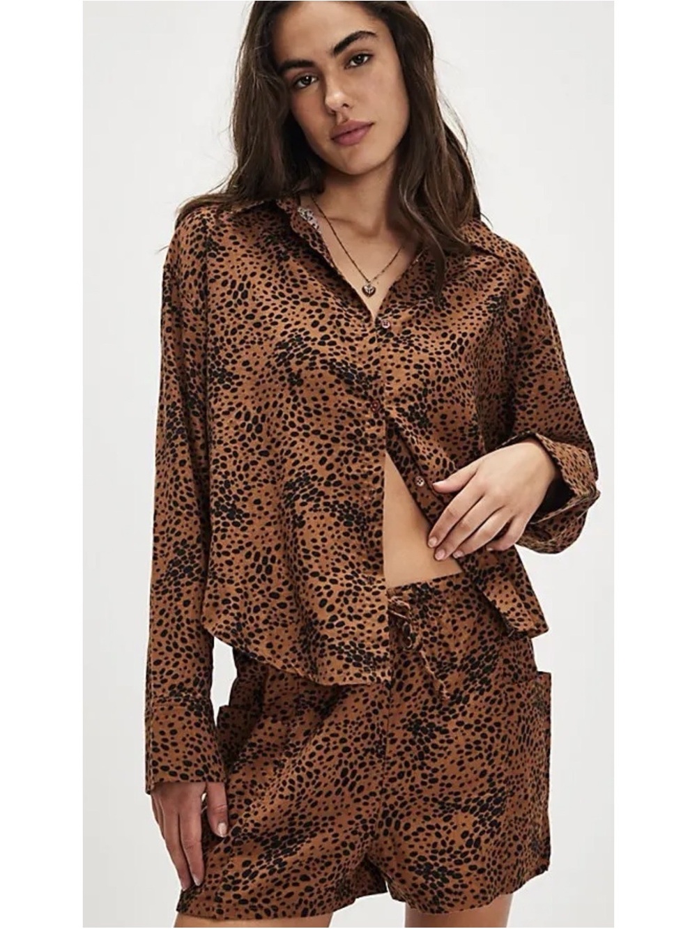 Free People Intimately Women’s Medium Cheetah Print Flannel Play Set Pajamas